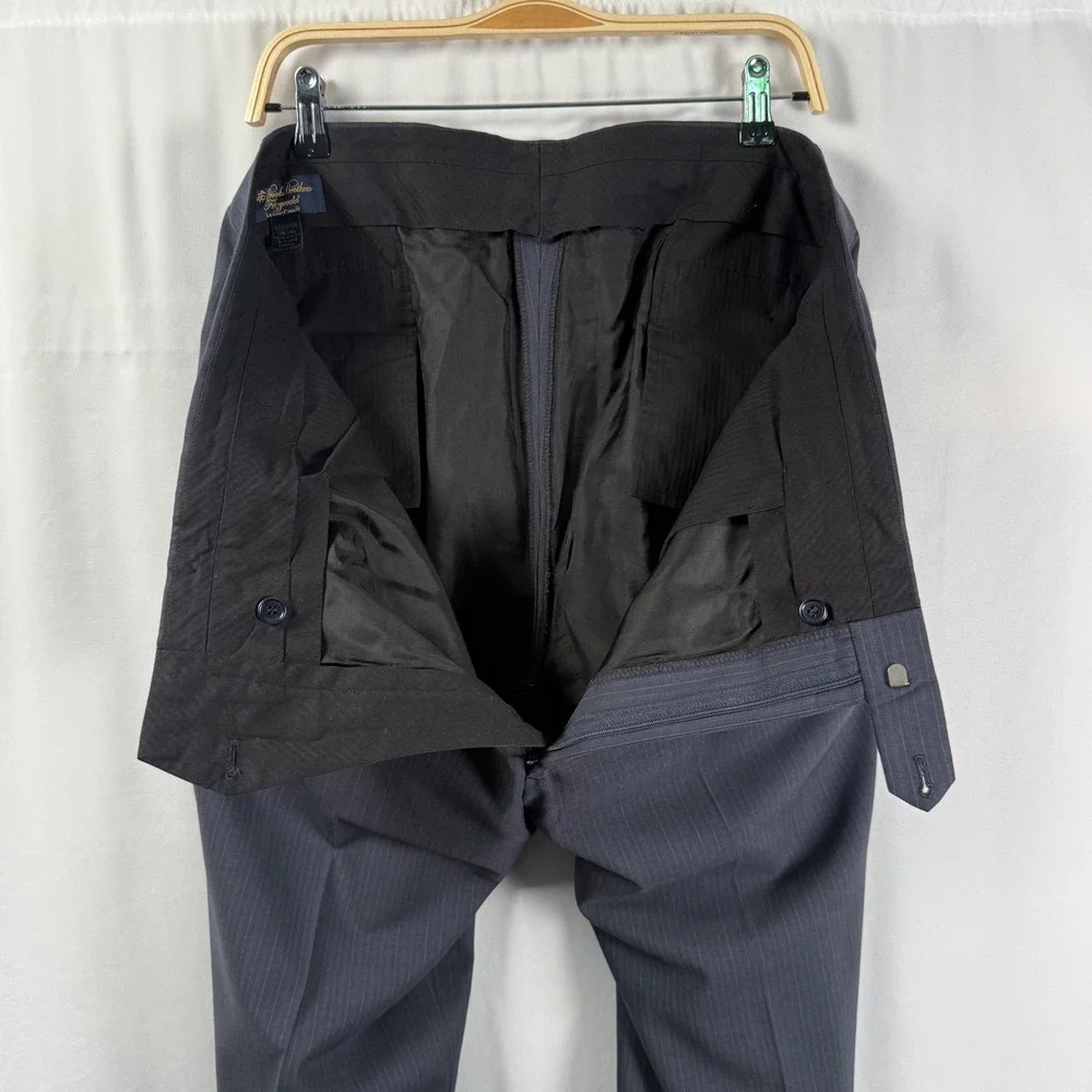 Brooks Brothers Fitzgerald Navy Herringbone Wool Dress Pants Stretch Mens 40x27 - Picture 3 of 7